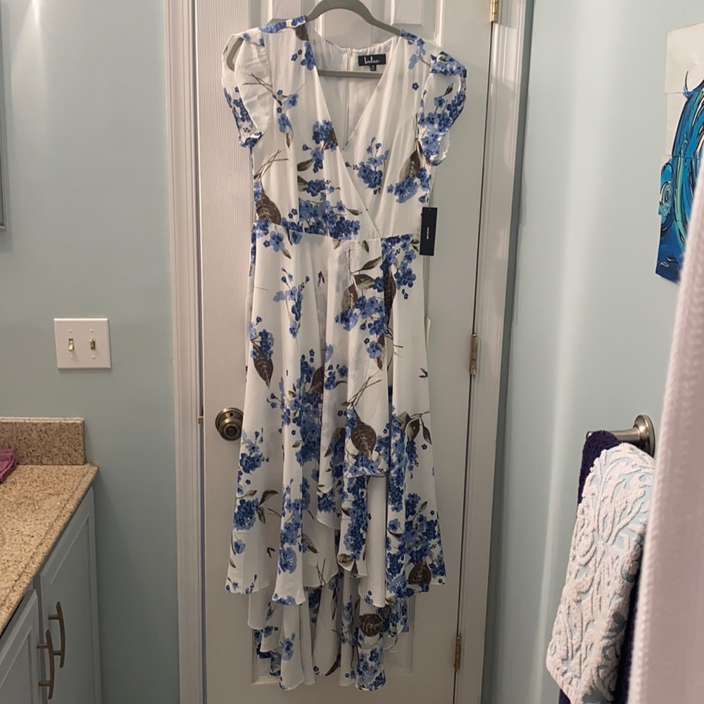 White Floral Print High Low Dress